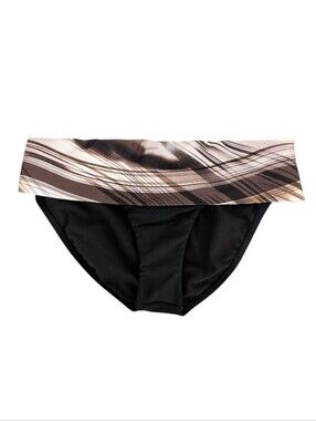 Gossip Collection Fold-Over Bikini Swim Bottoms MEDIUM Black Beige Tan